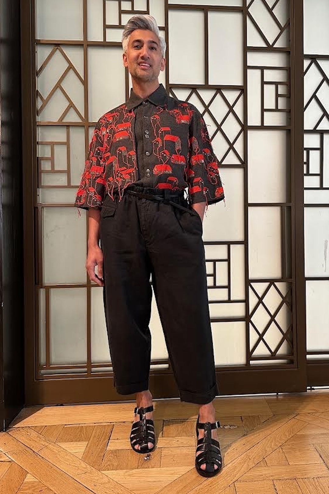 Tan France In Tiny Houses Flap High-Low Oversized Shirt