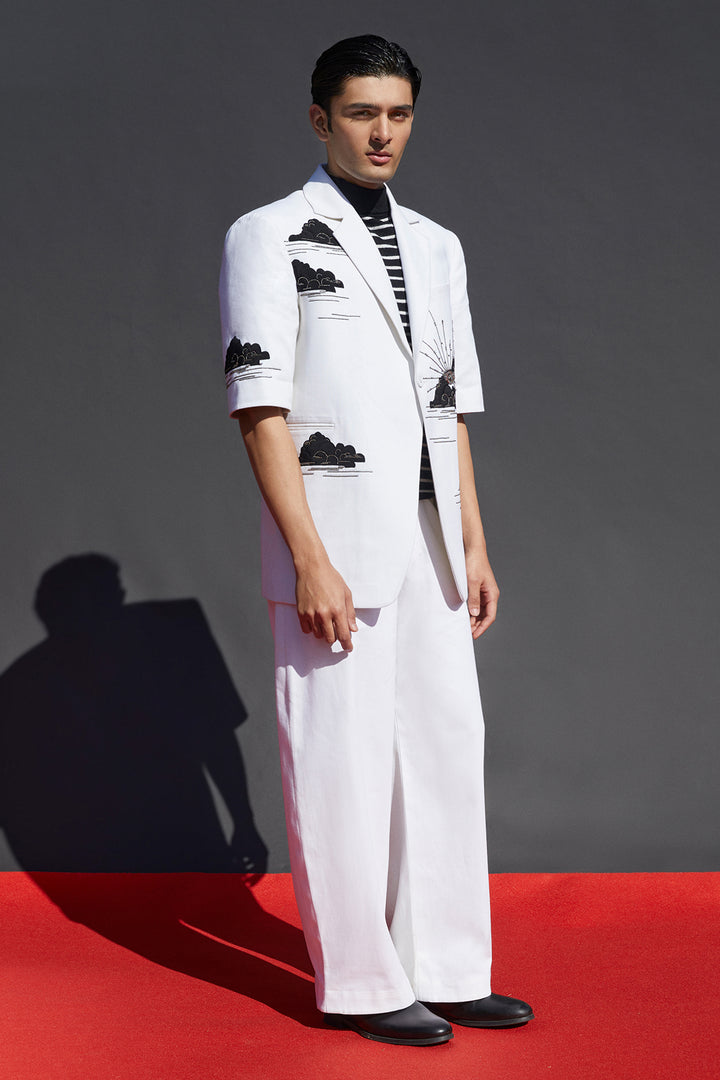 Eye Clouds Half Sleevess Blazer With Baggy Pants