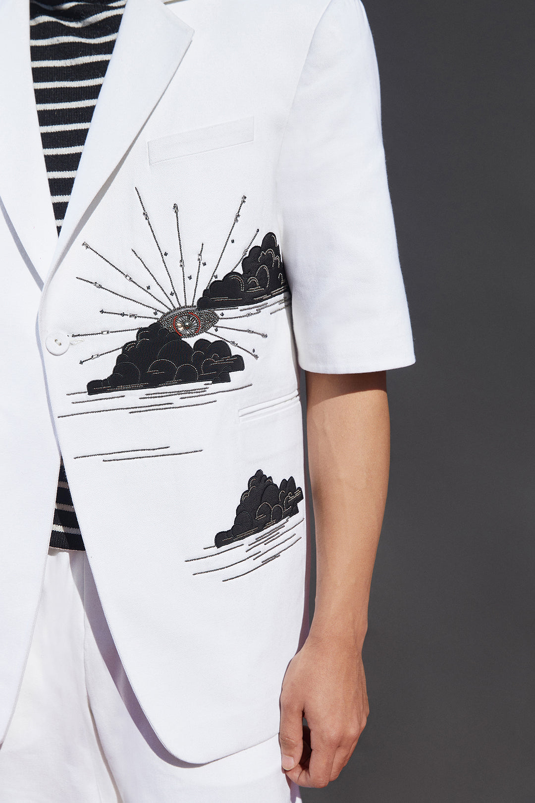 Eye Clouds Half Sleevess Blazer With Baggy Pants