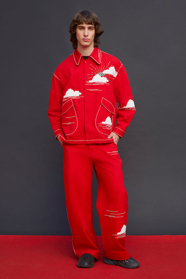 Vipul June in Eye Clouds Oversized Jacket With Baggy Pants