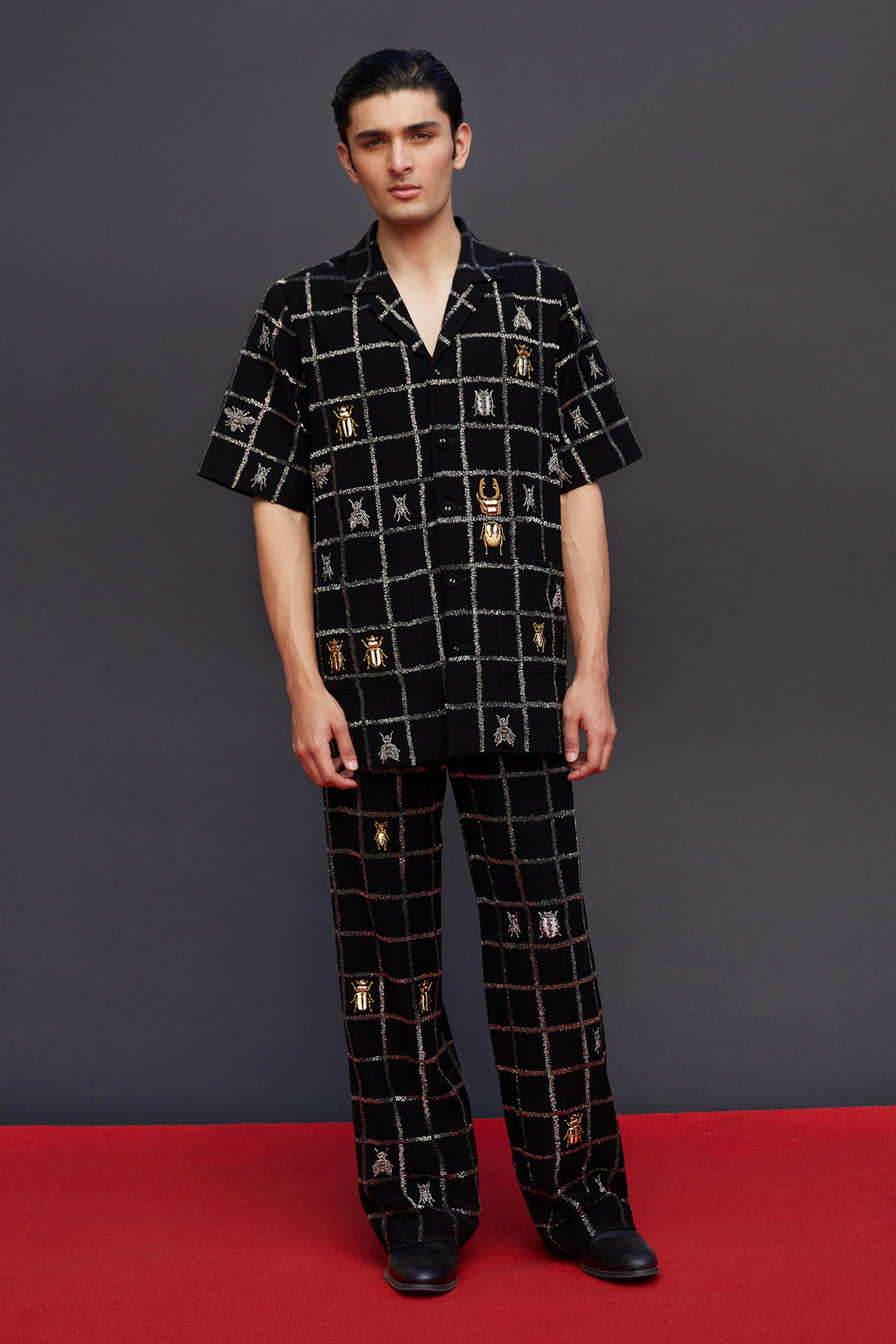 Insect Half Sleeves Shirt Jacket With Straight Pants
