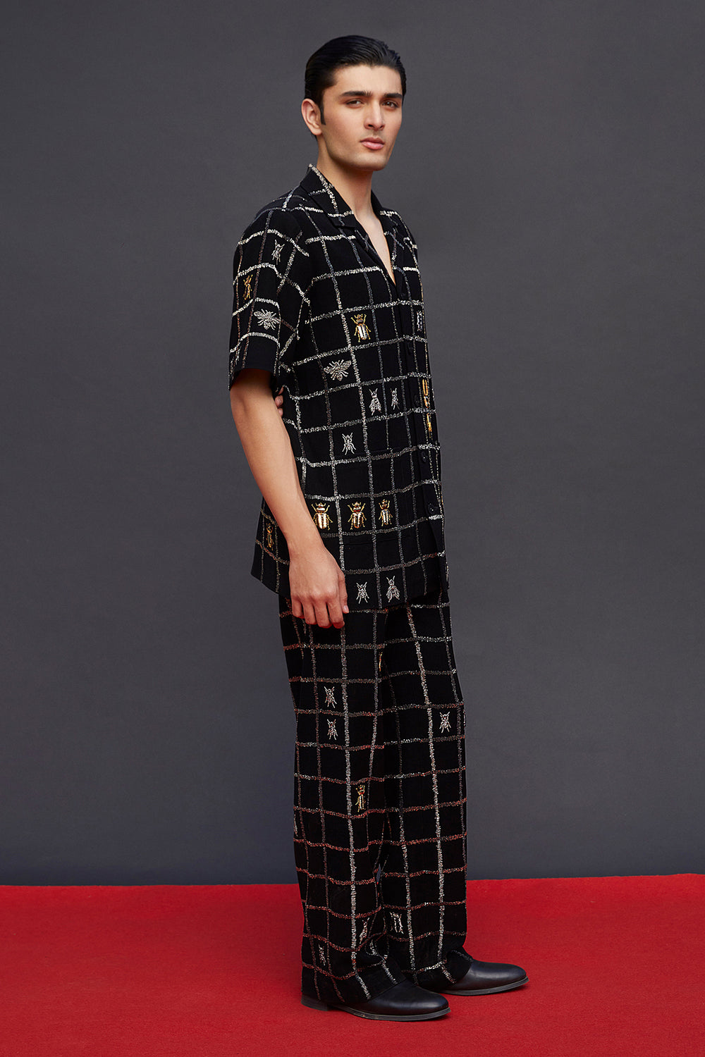 Insect Half Sleeves Shirt Jacket With Straight Pants