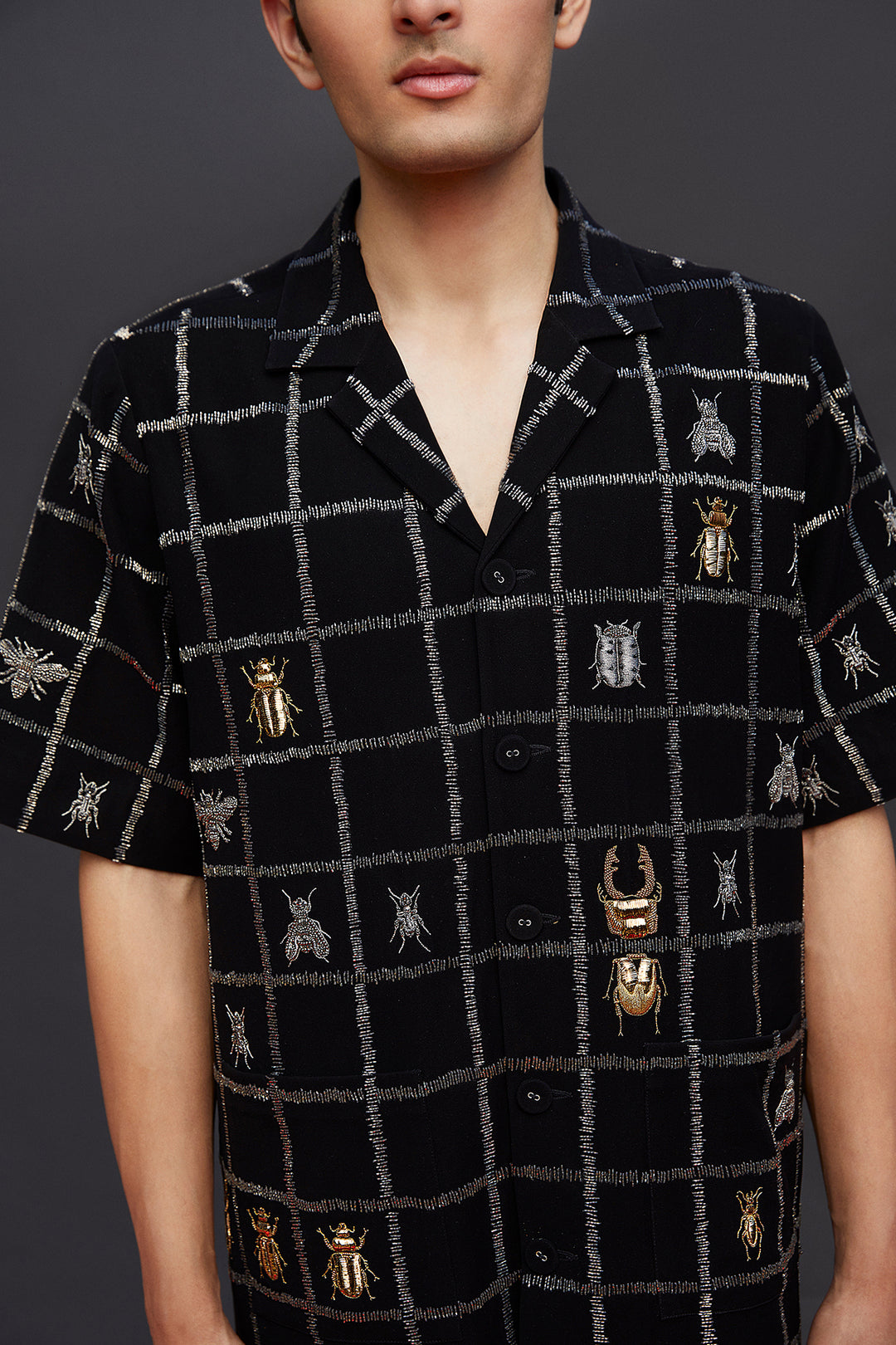 Insect Half Sleeves Shirt Jacket With Straight Pants