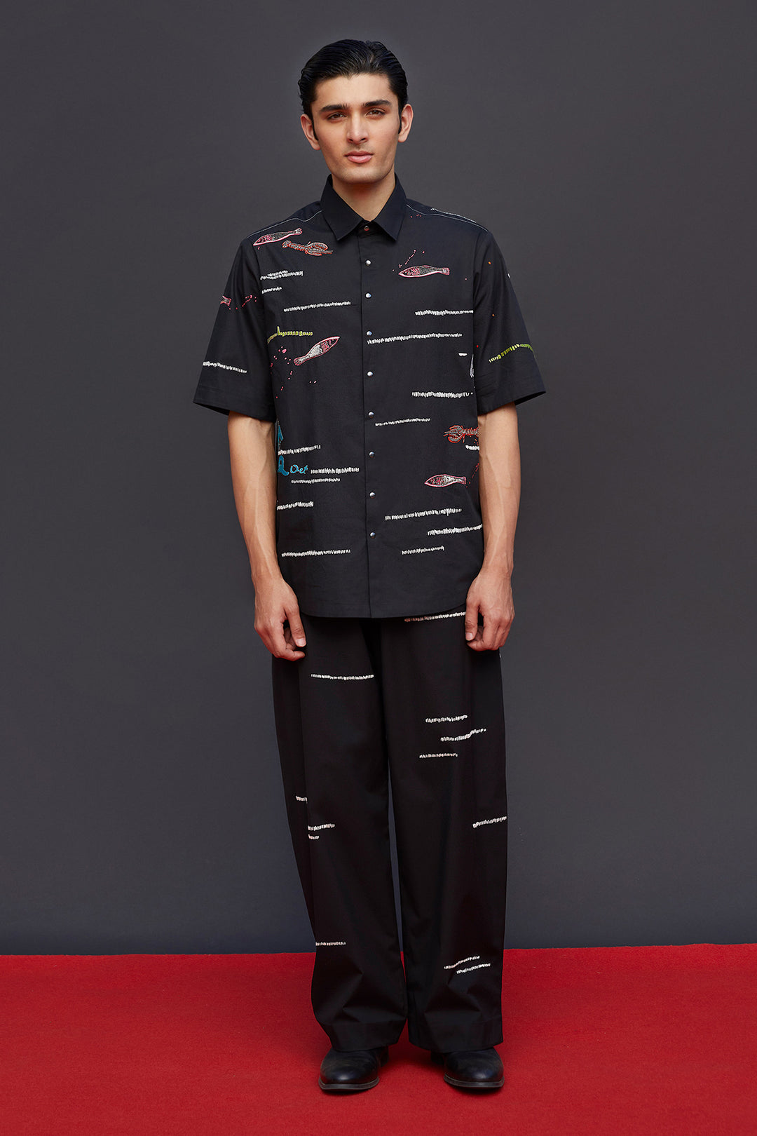 Fish And Prawns Half Sleevess Boxy Shirt With Baggy Pants