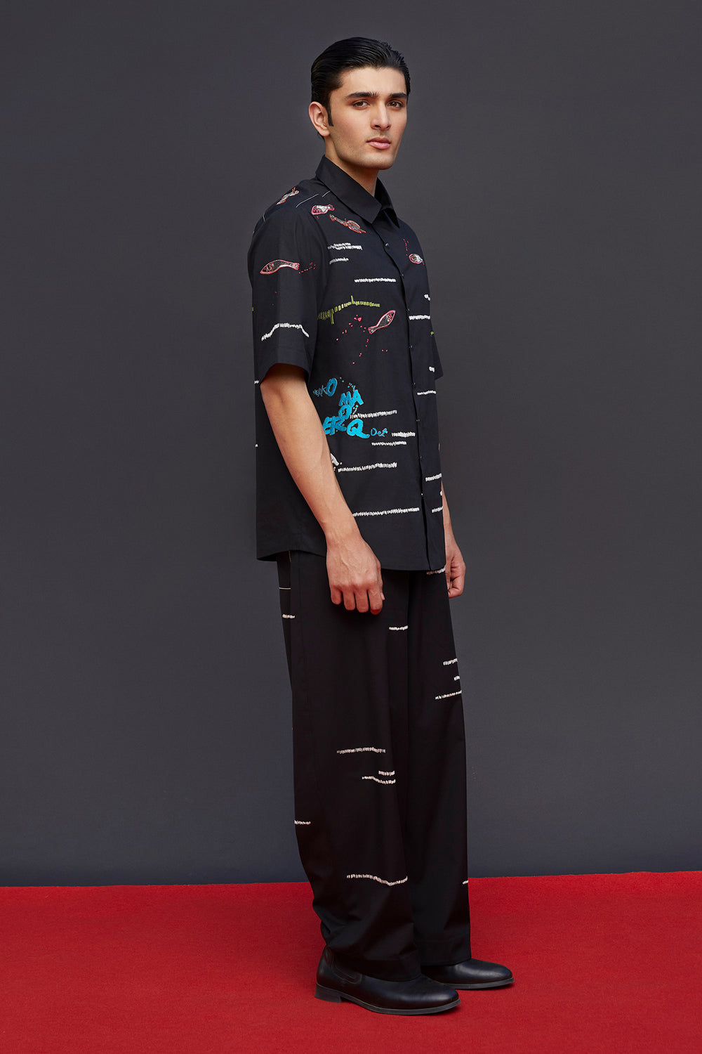 Fish And Prawns Half Sleevess Boxy Shirt With Baggy Pants