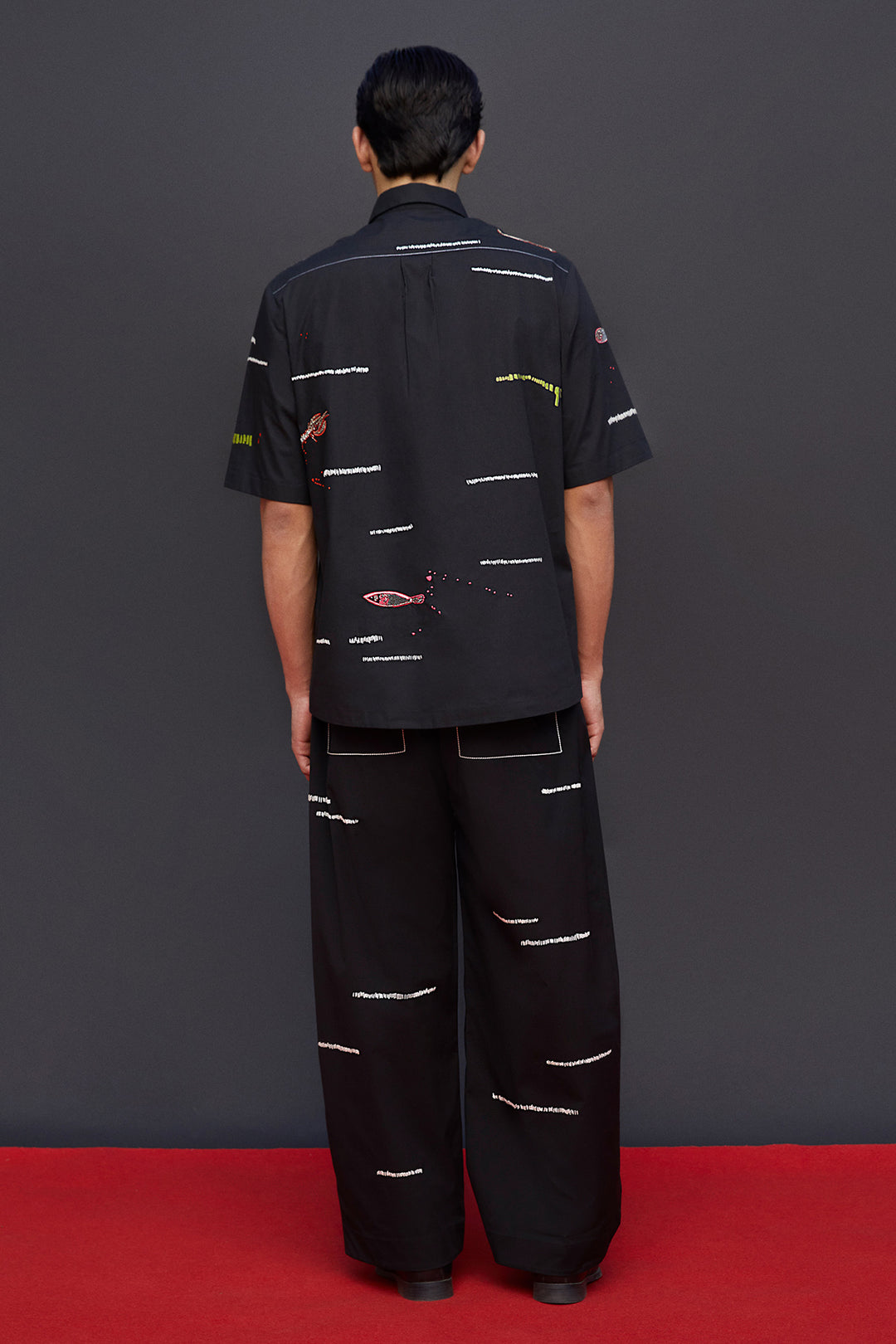 Fish And Prawns Half Sleevess Boxy Shirt With Baggy Pants