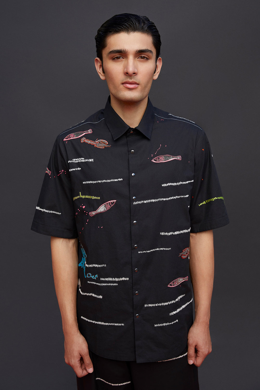 Fish And Prawns Half Sleevess Boxy Shirt With Baggy Pants