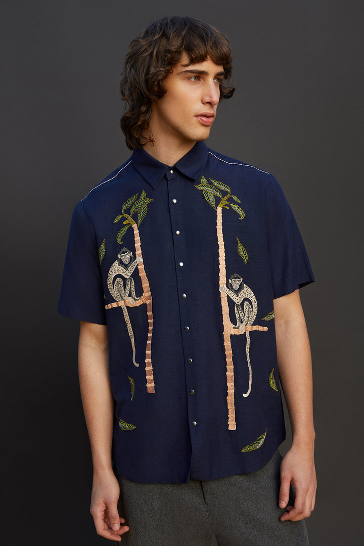 Monkey On A Tree Half Sleevess Boxy Shirt