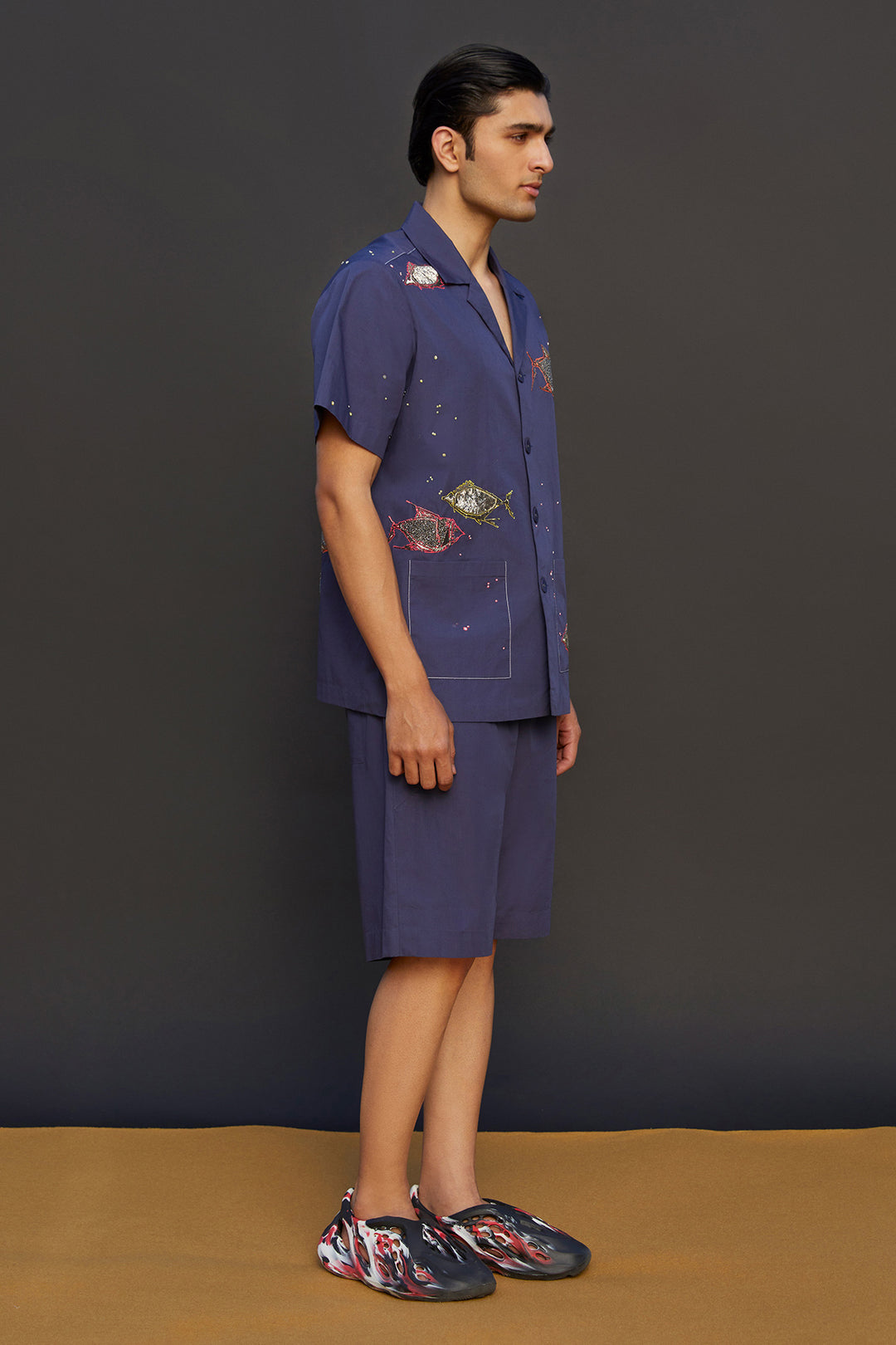 Fish Half Sleeves Shirt With Boxy Shorts