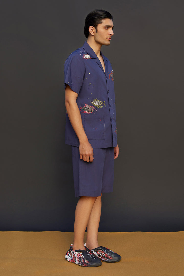 Fish Half Sleeves Shirt With Boxy Shorts