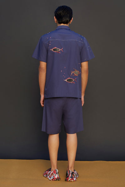 Fish Half Sleeves Shirt With Boxy Shorts