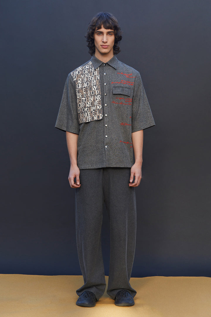 Scribble Flap High-low Oversized Shirt