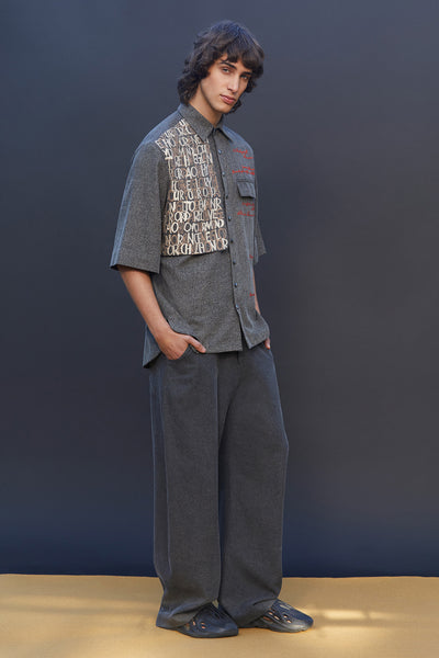 Scribble Flap High-low Oversized Shirt With Baggy Pants