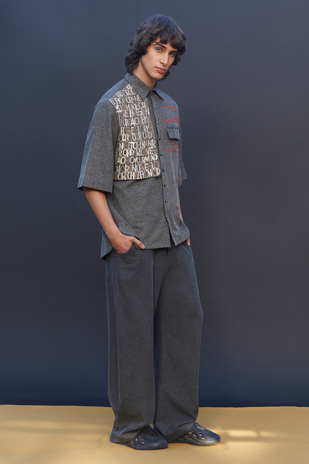 Baggy Pants Of "(Scribble Flap High-low Oversized Shirt)"