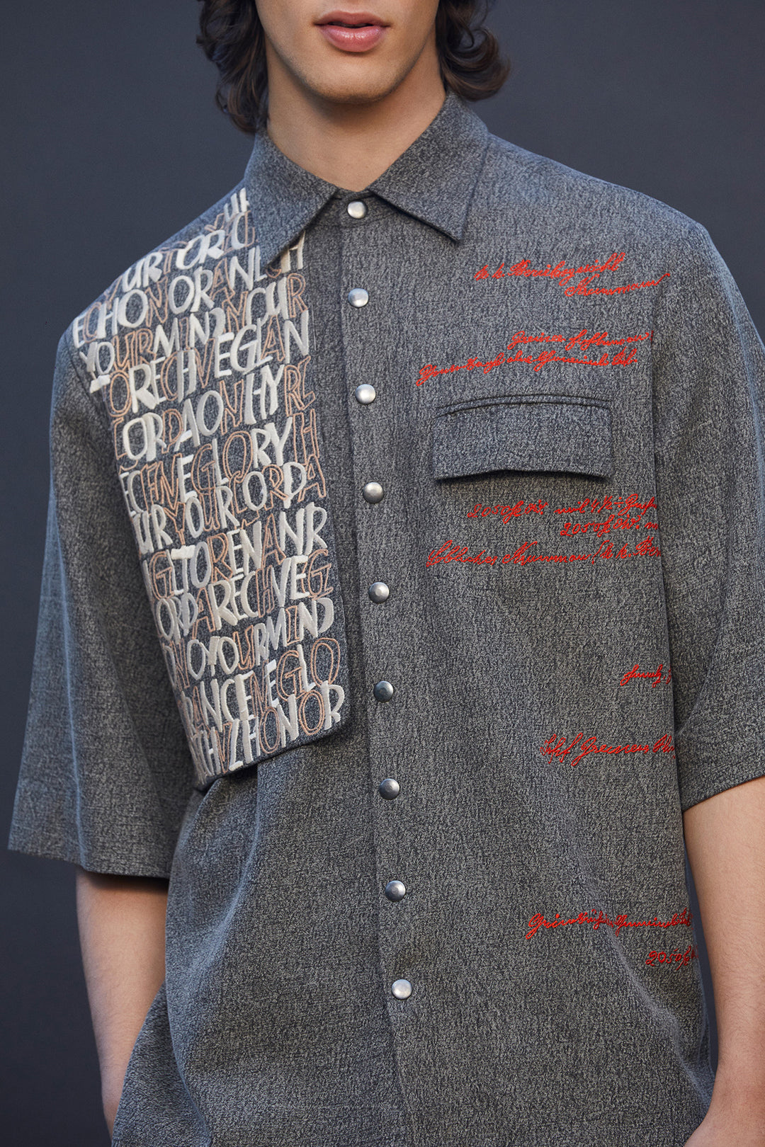 Scribble Flap High-low Oversized Shirt