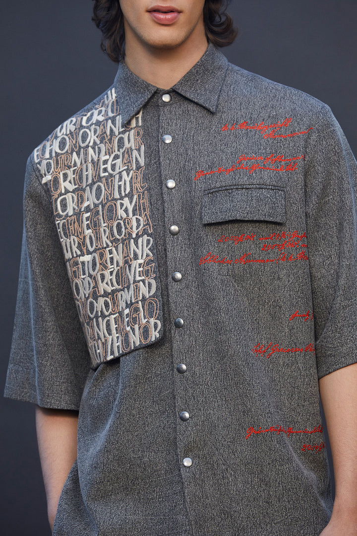 Scribble Flap High-low Oversized Shirt
