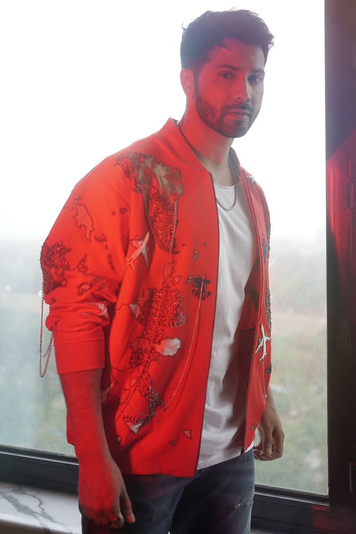 Varun Dhawan in Map Bomber Jacket
