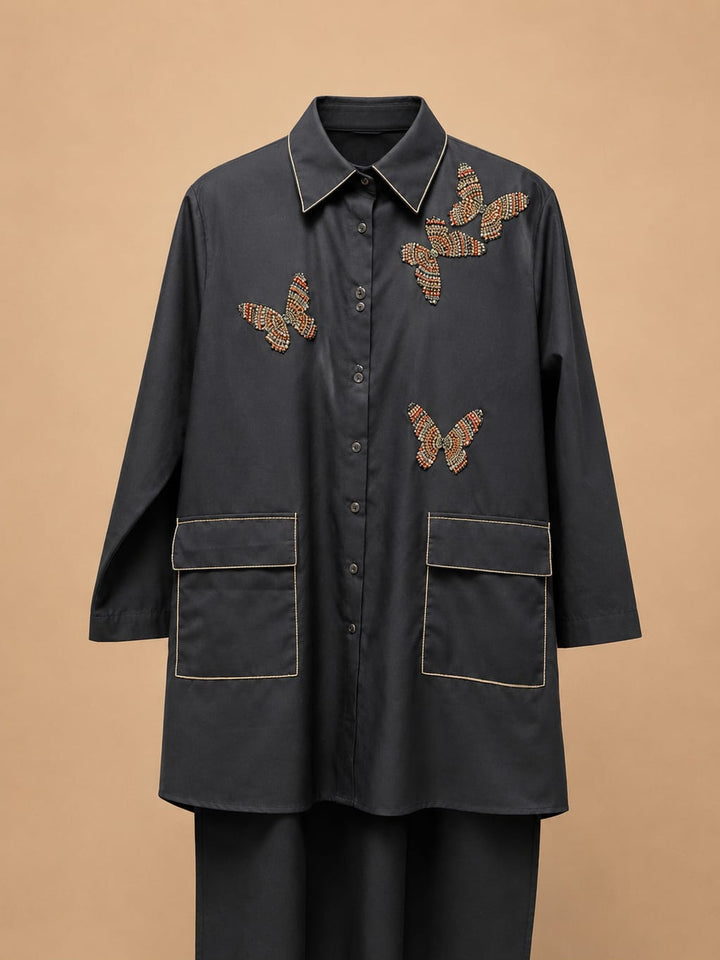 Dotted Butterfly Hi-low Shirt Dress