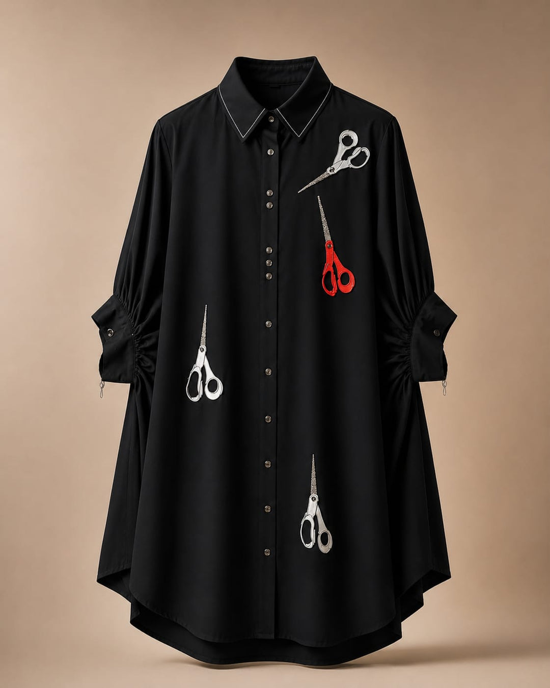 Scissors Gather Sleeve Shirt Dress