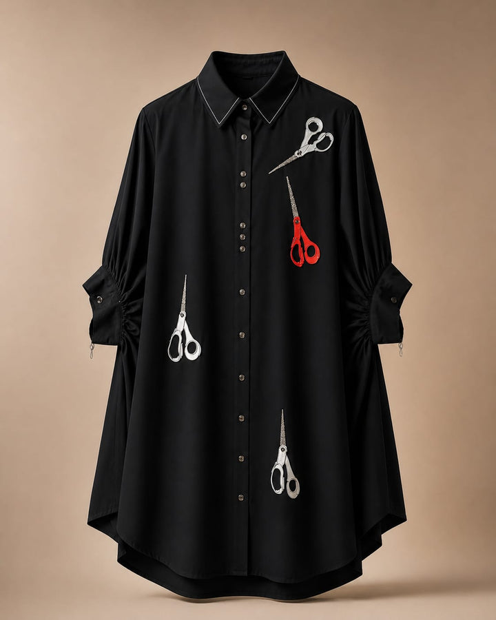 Scissors Gather Sleeve Shirt Dress