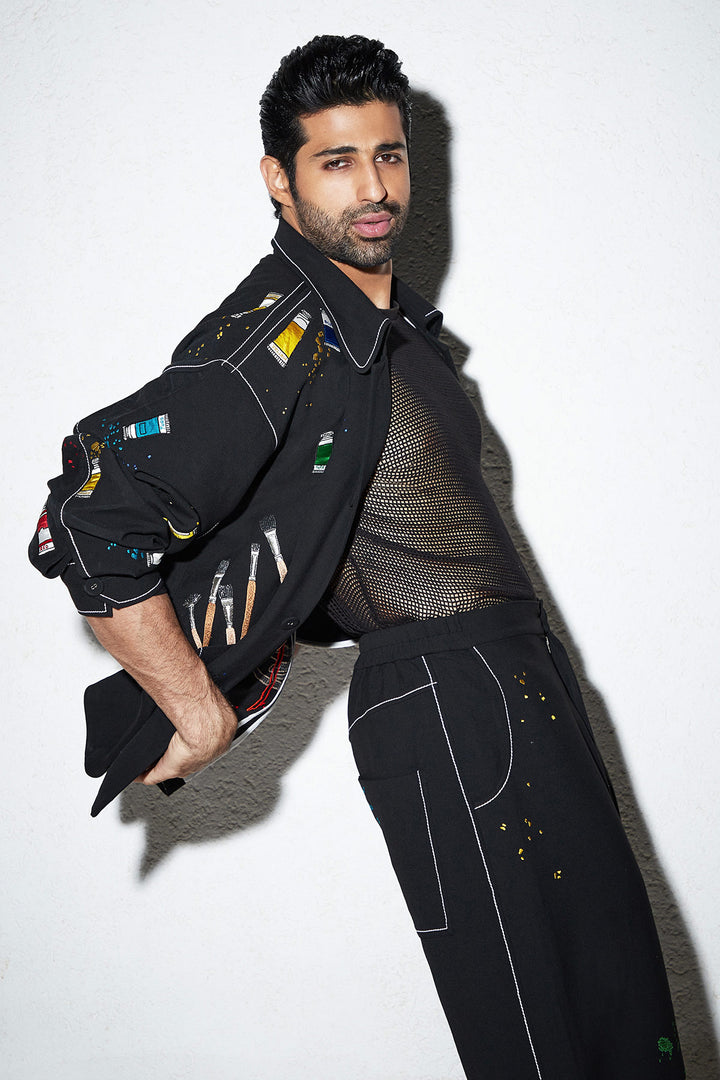 Aashim Gulati In Paint Tubes Oversized Jacket With Matching Pants