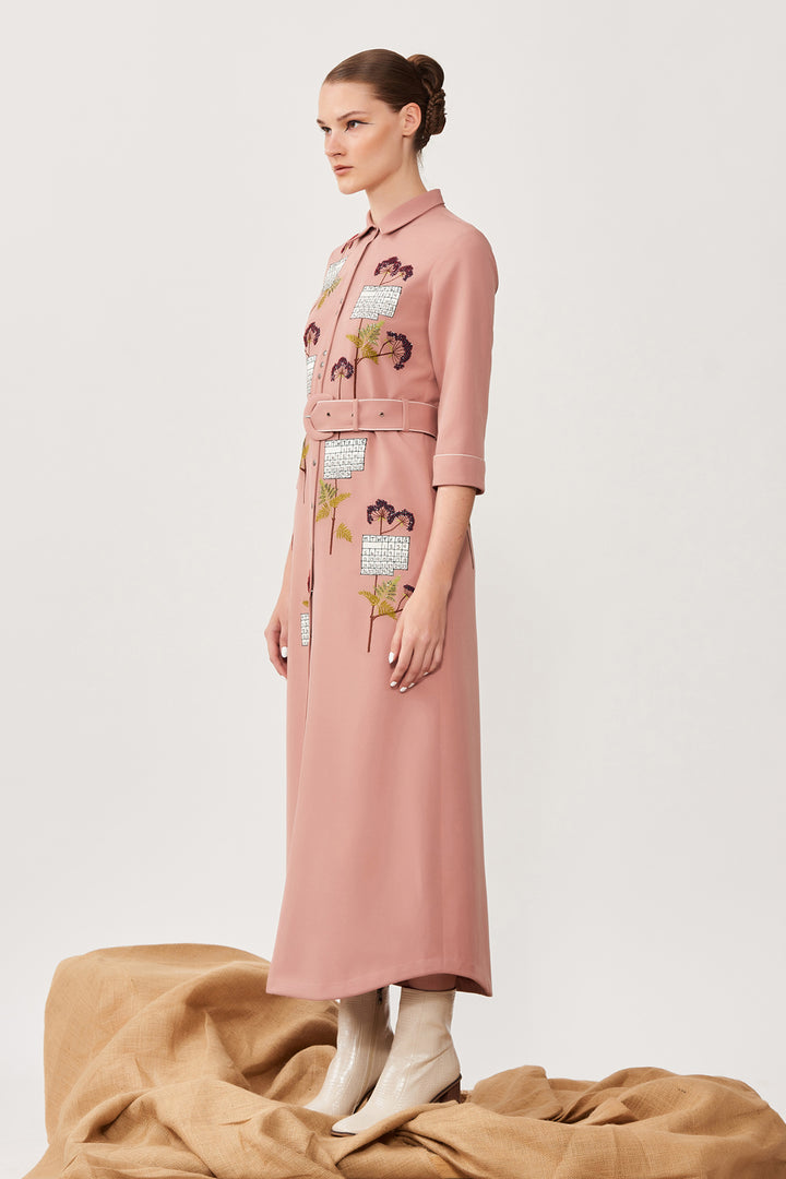 Calender Long Shirt Dress With Buckle Belt