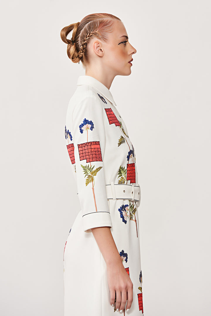 Calender Long Shirt Dress With Buckle Belt
