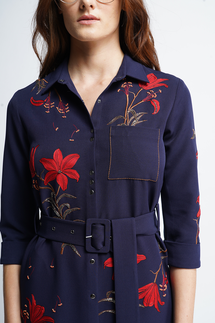 Lilies Long Shirt Dress With Buckle Belt