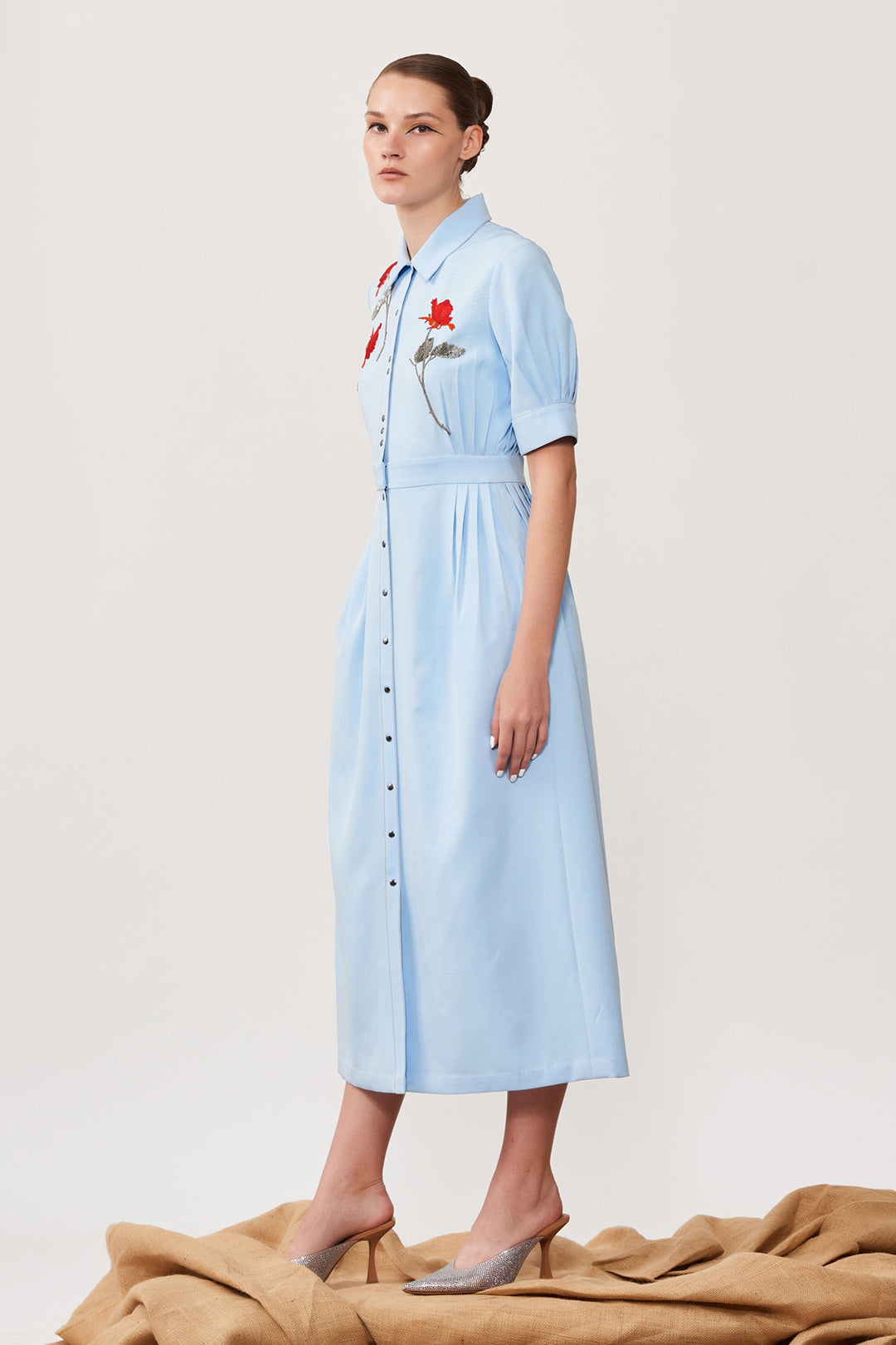 Rose Front Open Side Pleated Dress