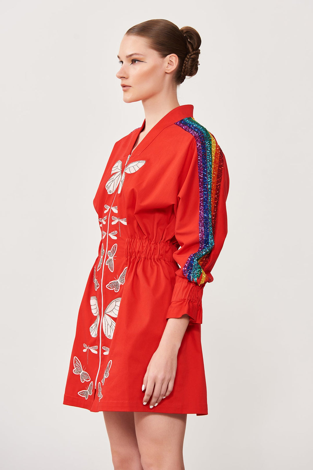 Ramya Pandiyan In Rainbow Butterfly Jacket Dress