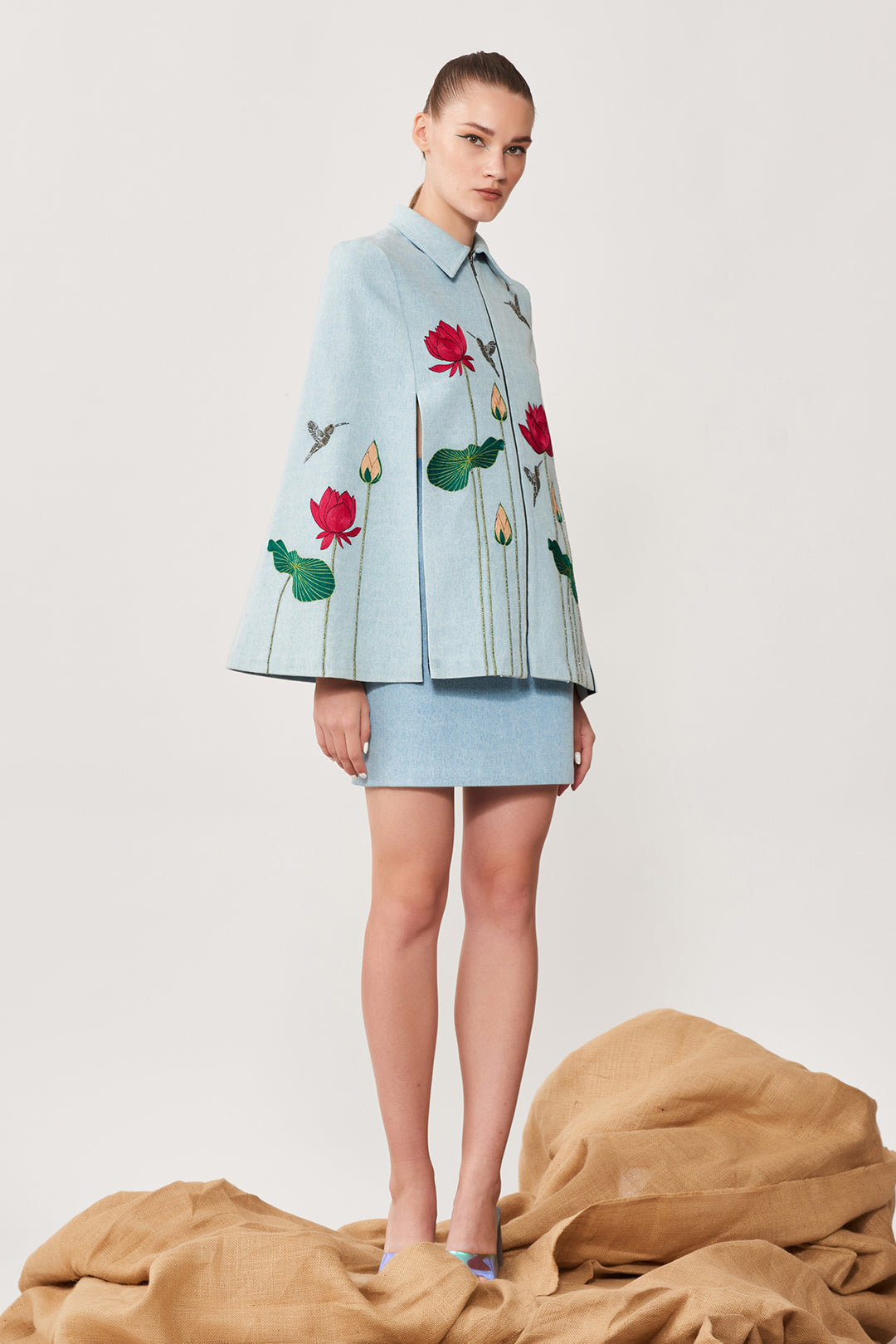 Lotus &amp; Humming Bird Cape With Mini Skirt