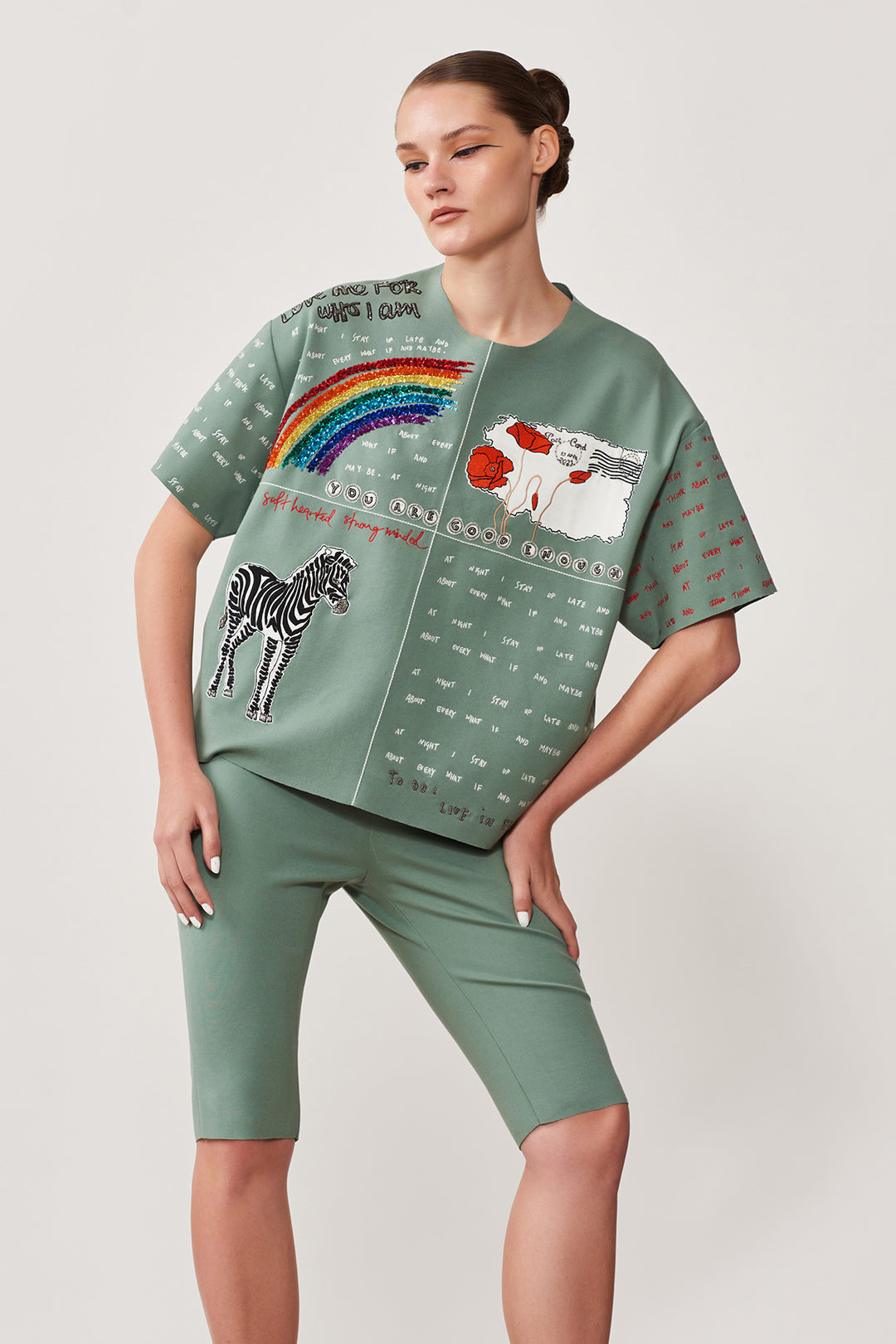 Rainbow Zebra &amp; Postcard Oversized T-shirt With Cycling Shorts
