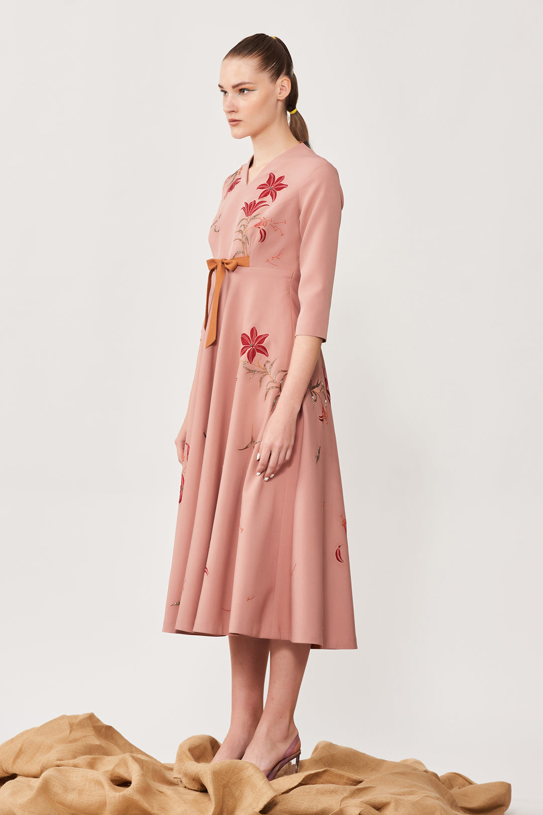 Lilies Circular Midi Dress With Bow