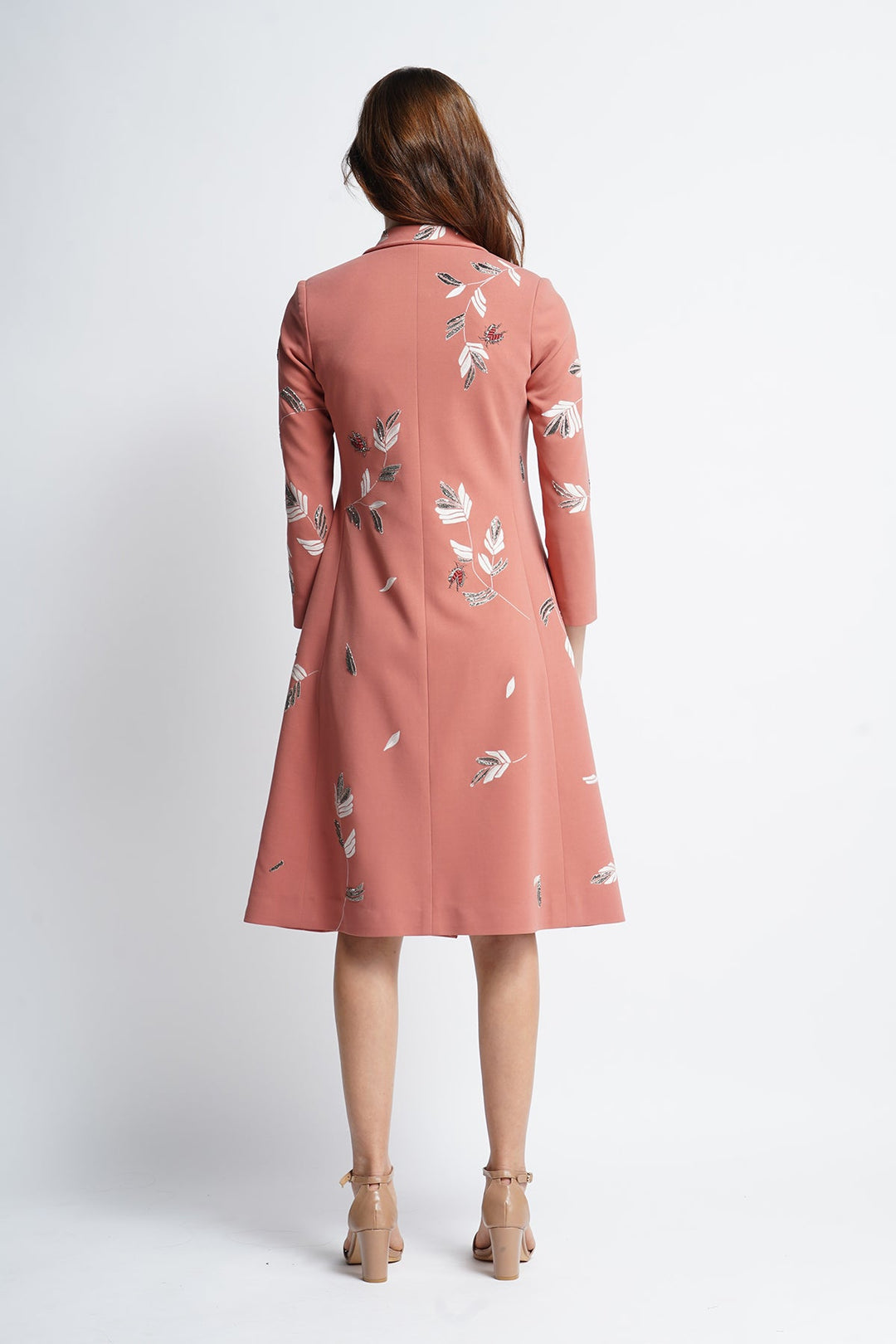 Abstract Leaves Flared Coat Dress