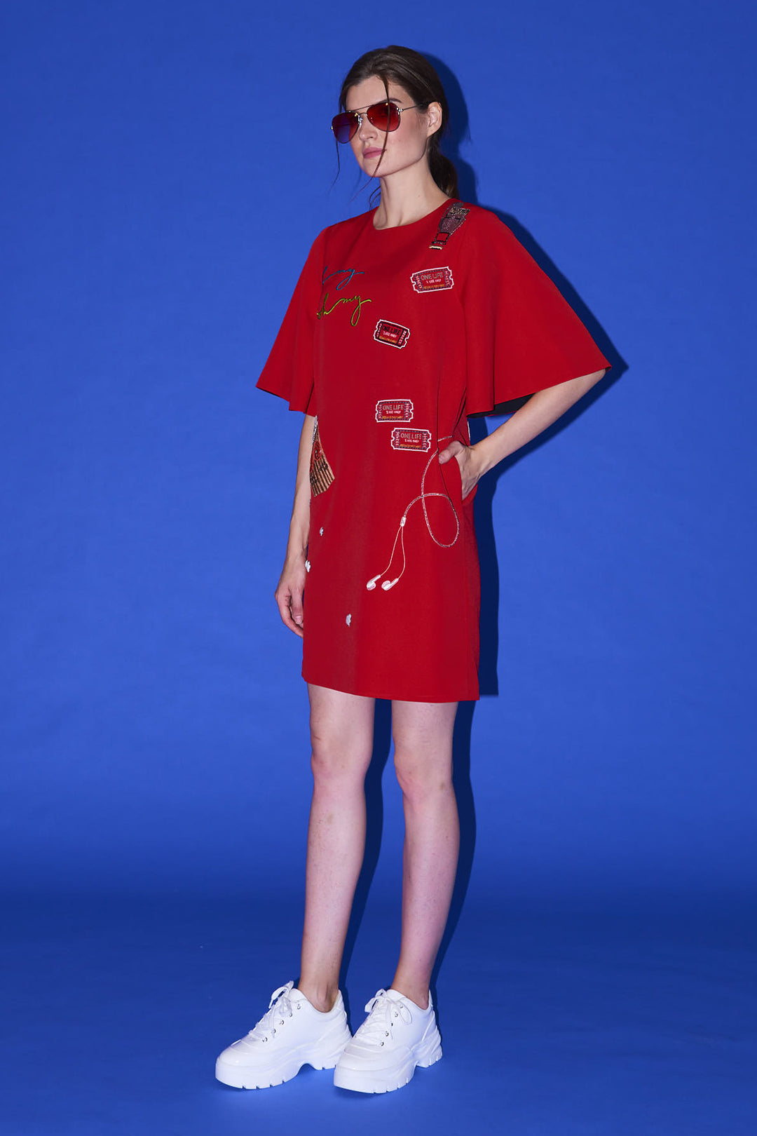 Popcorn Frill Sleeves Mini Dress