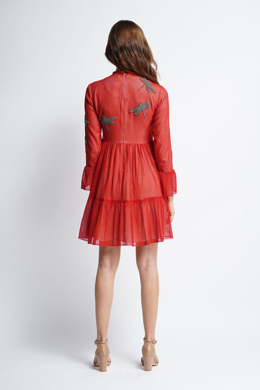 Dotted Dragonfly Gathered Mini Dress