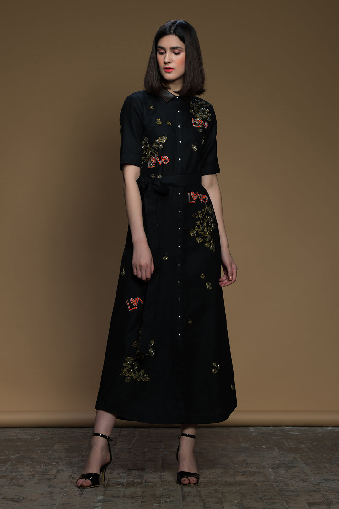 Coriander Love Long Shirt Dress With Belt