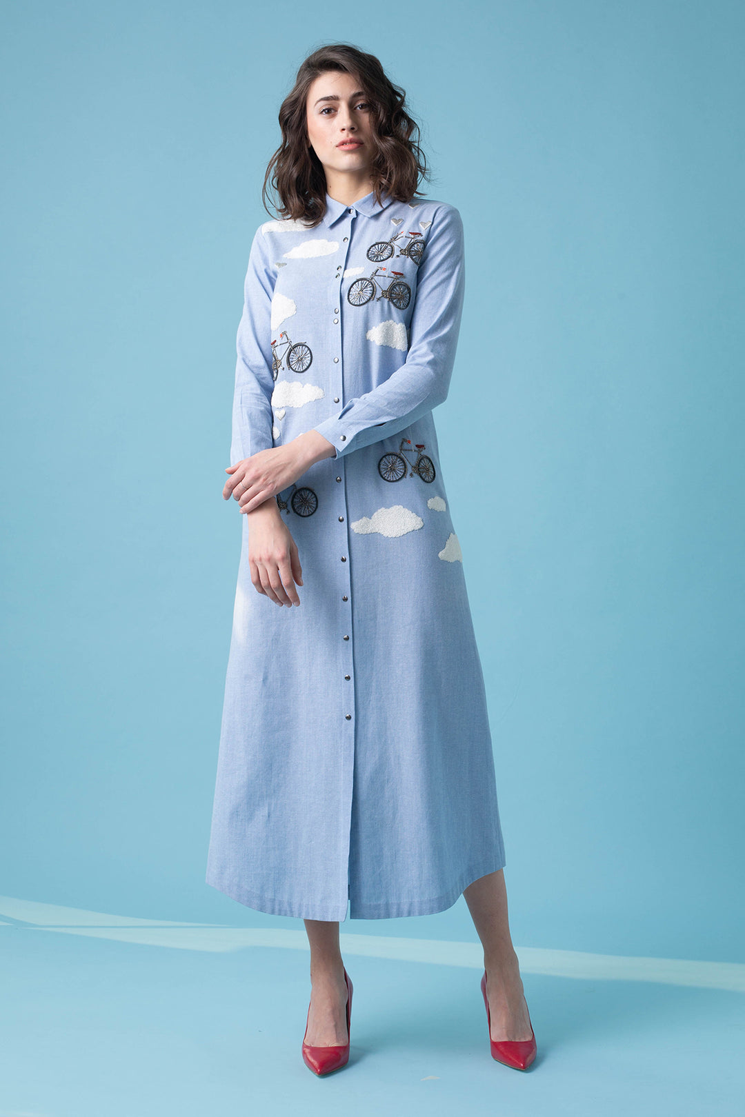 His And Her Leg Emb. Shirt With Circular Skirt