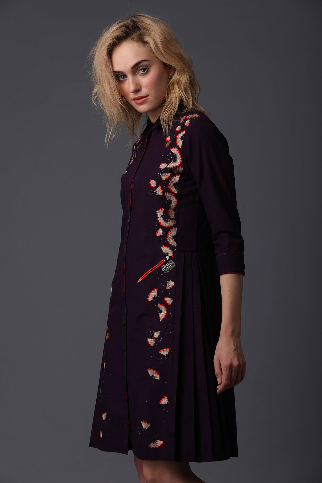 Pencil Shavings Side Pleated Shirt Dress
