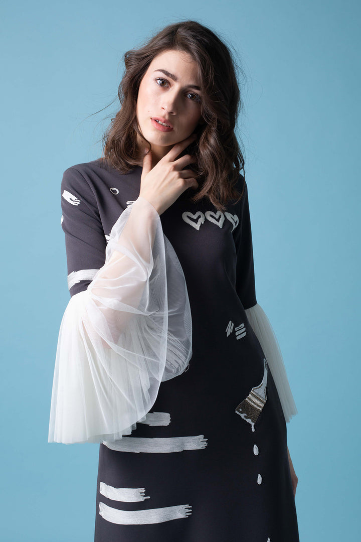 Love To Paint Midi Dress With Frill Sleeves