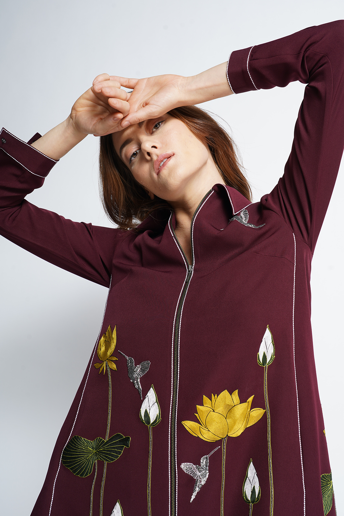 Lotus And Humming Bird Side Triangle Shirt Dress