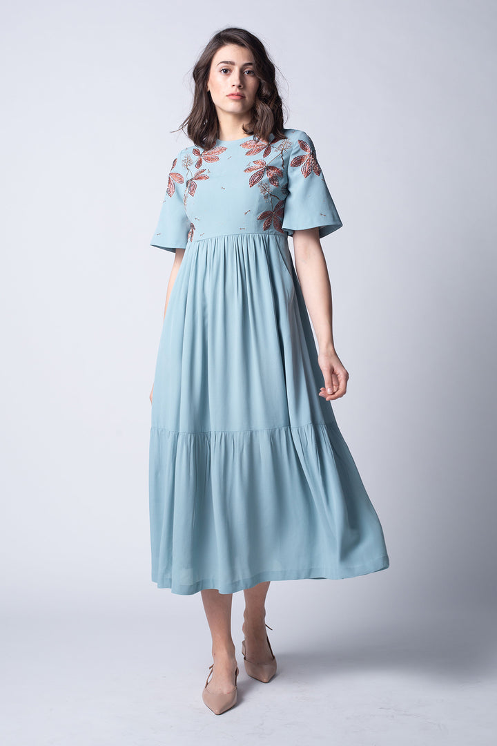 Wild Leaf Gathered Tiered Dress
