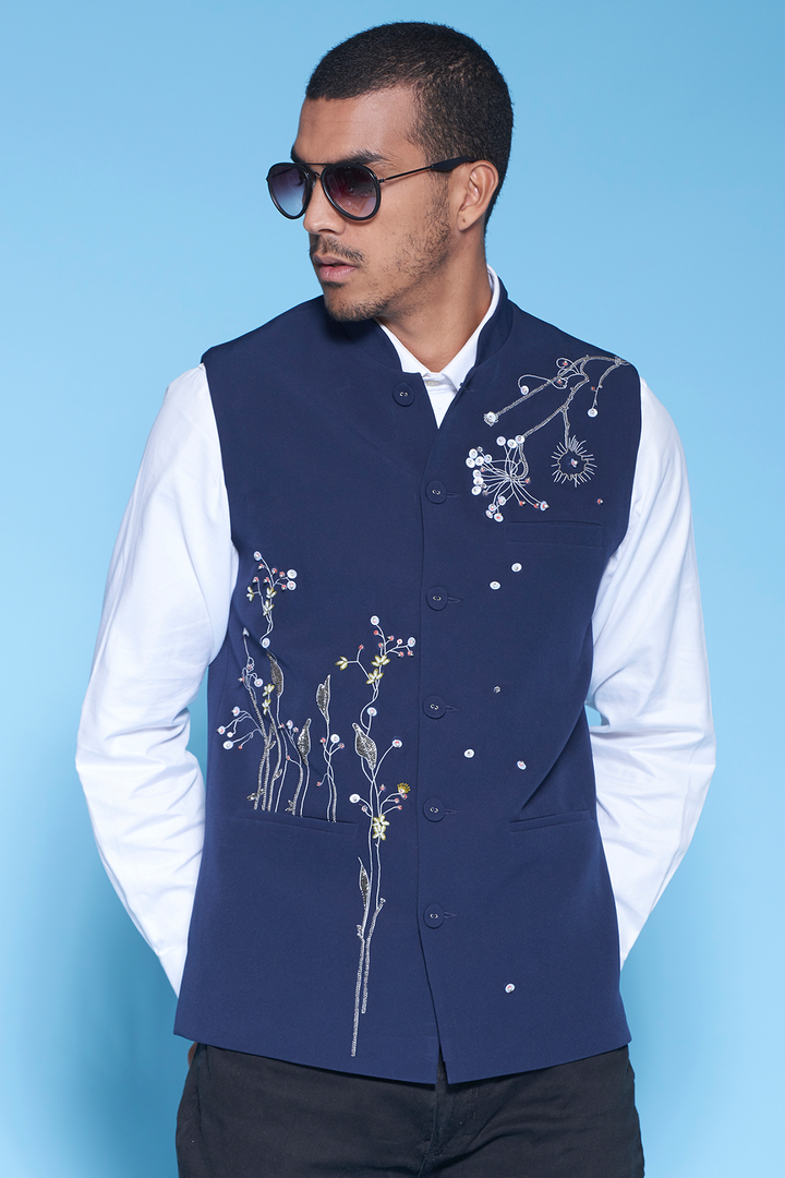 Dainty Flower And Butterfly Nehru Jacket