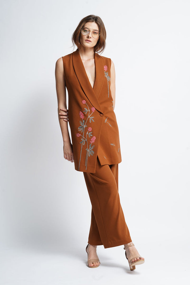 Meadow Plant Overlapped Sleeveless Coat Dress