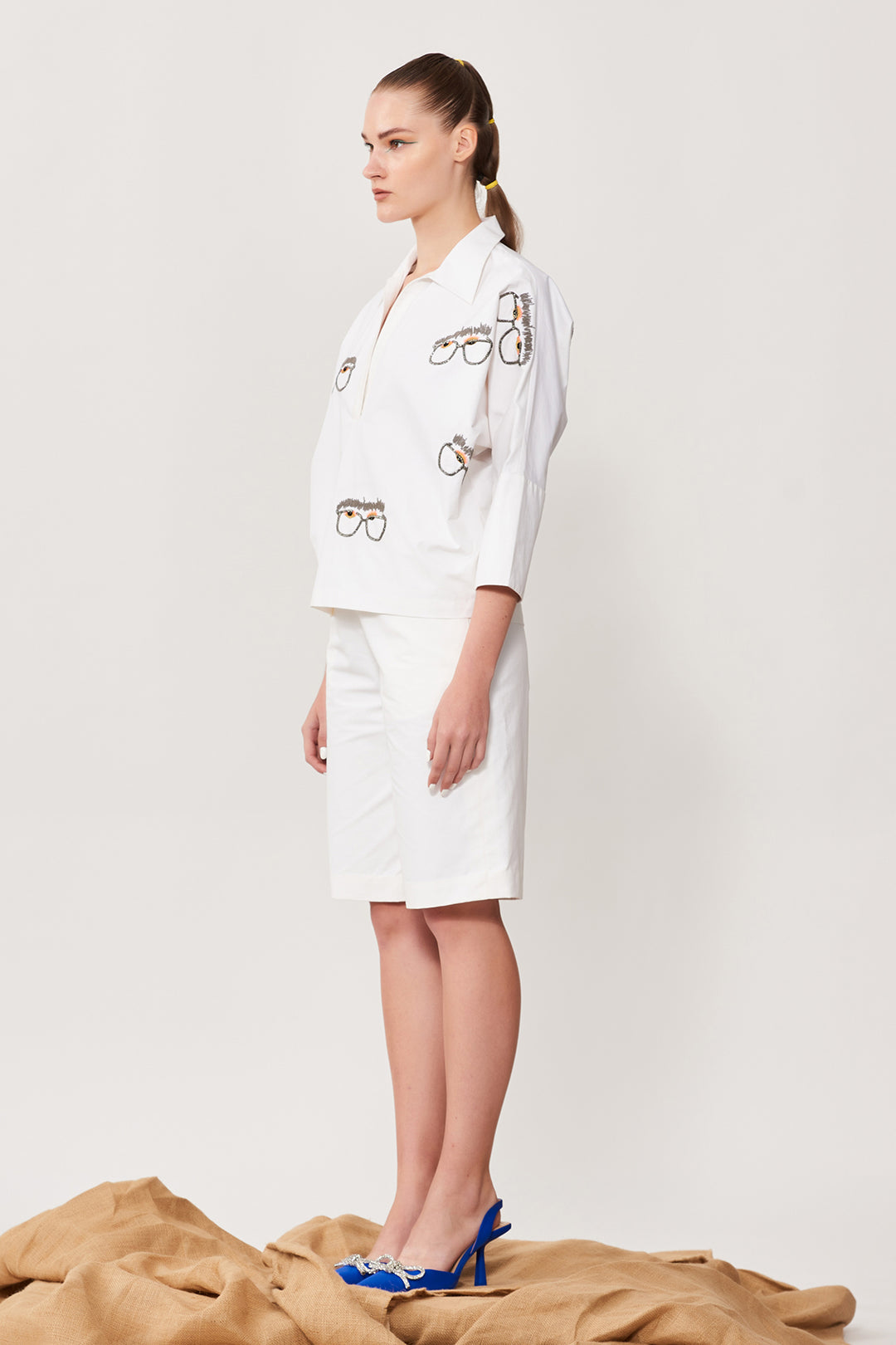 Specky Eyes Dolman Sleeves Top With Shorts