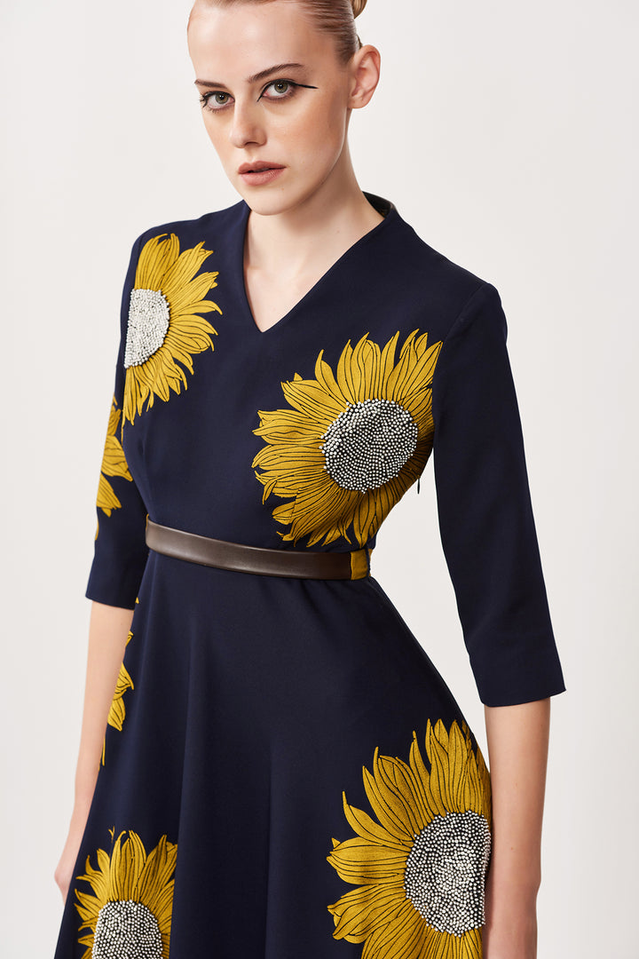 Sunflower Circular Midi Dress With Belt