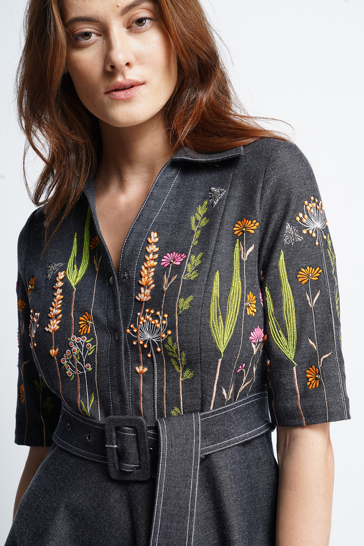 Summer Bloom Short Dress With Buckle Belt