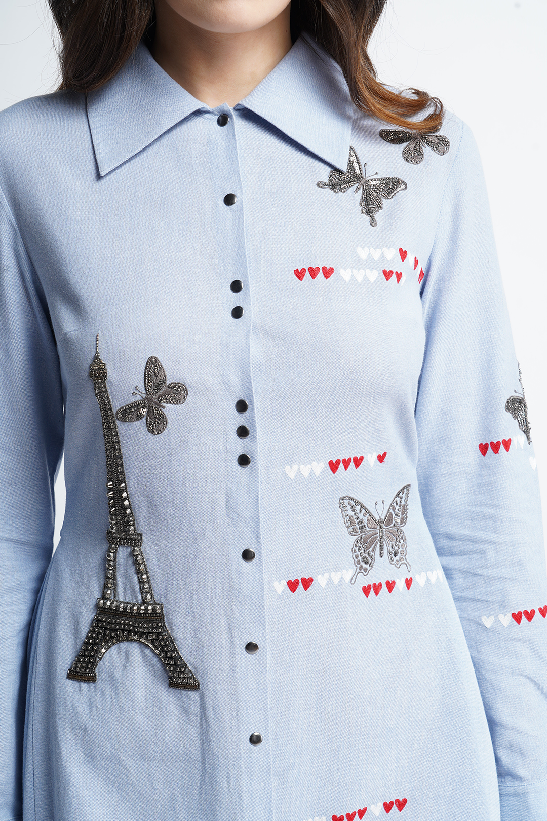 Butterfly Hearts And Eifel Draped Dress With Belt At The Back