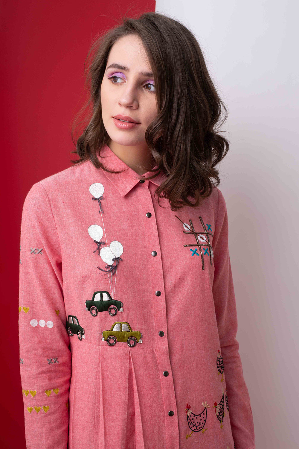 Childhood One Side Knife Pleated Shirt Dress