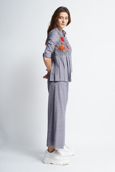 Poppy Garden Side Pleated Shirt with Matching Pants